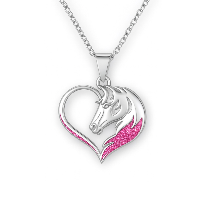 Personalized Horse Head Heart Pendant Necklace Custom Name Unique Holiday Gift for Couples