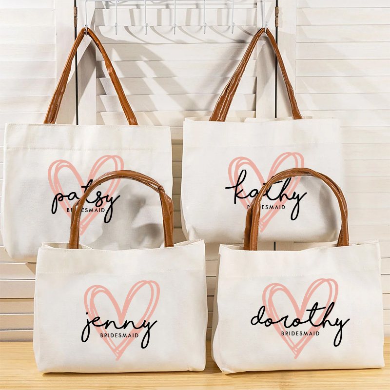 Personalized Bridesmaid Pink Heart Tote Bag with Name Bride Tote Bridal Party Gift