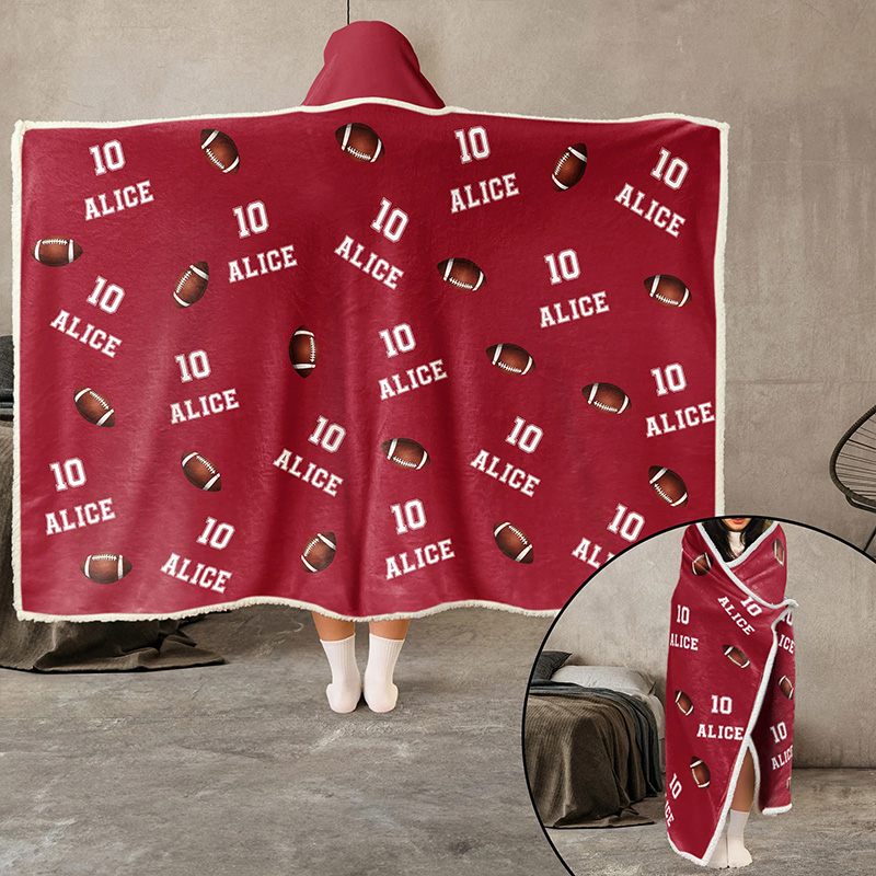 Personalized American Football Hoodie Blanket with Custom Name & Number
