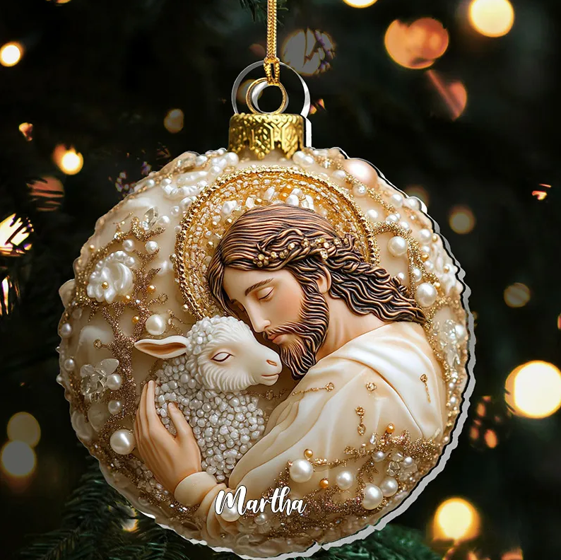 Personalized Jesus the Good Shepherd Acrylic Ornament with Name Jesus Embracing A Lamb Ornament Religious Christian Gift Faith Gift for Christmas