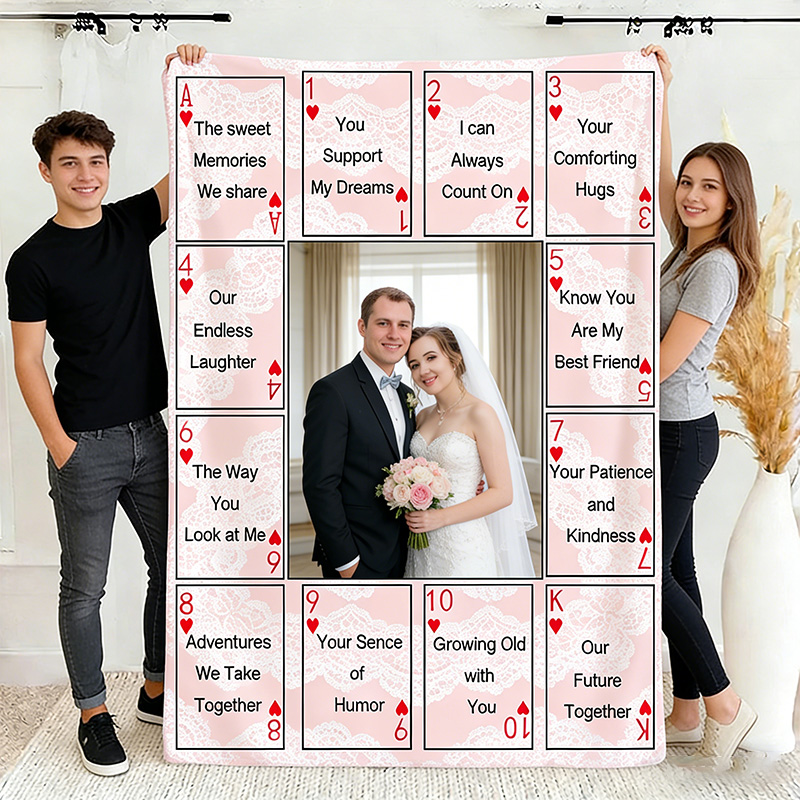 Personalized 12 Reasons Why I Love You Blanket Custom Photo Couple Blanket Gift Play Card Couple Blanket