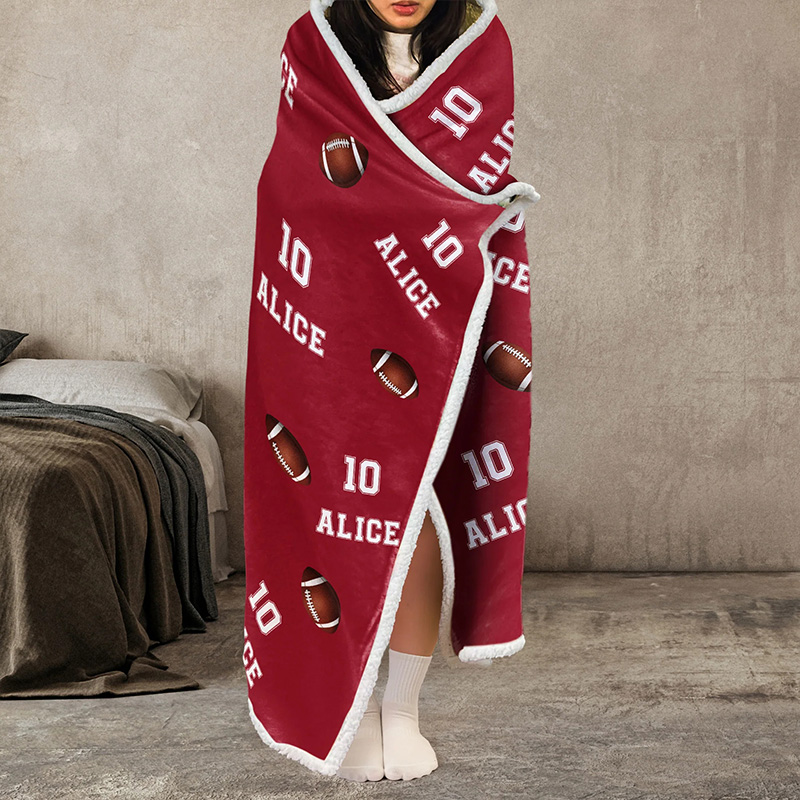 Personalized American Football Hoodie Blanket with Custom Name & Number