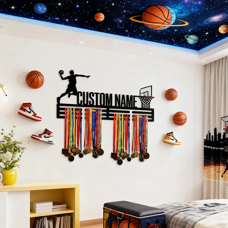 Personalized Basketball Medal Holder with Custom Name and Dunking Player Design