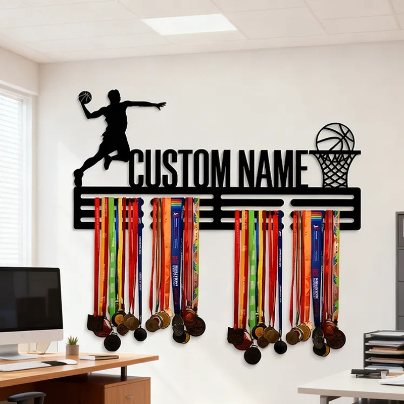 Personalized Basketball Medal Holder with Custom Name and Dunking Player Design
