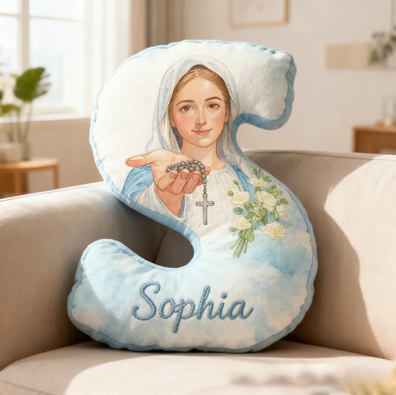 Personalized Virgin Mary Letter Pillow with Custom Name Religious Home Decor Catholic Gift for Her Blessed Gift Graphic 3D Print