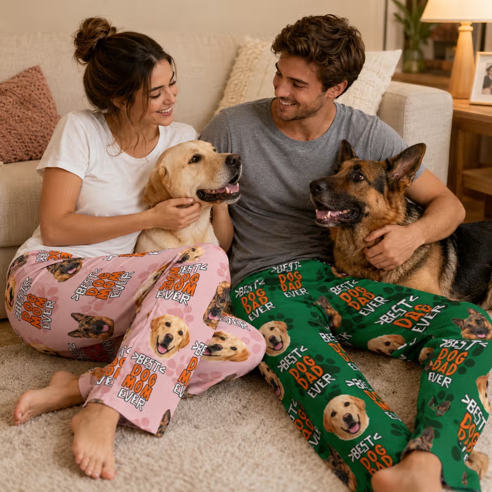 Personalized Multicolor Best Ever Dog Cat Photo Soft Cozy Warm Pajama Pants with Name Home Wear Birthday Gift for Pet Lover Family
