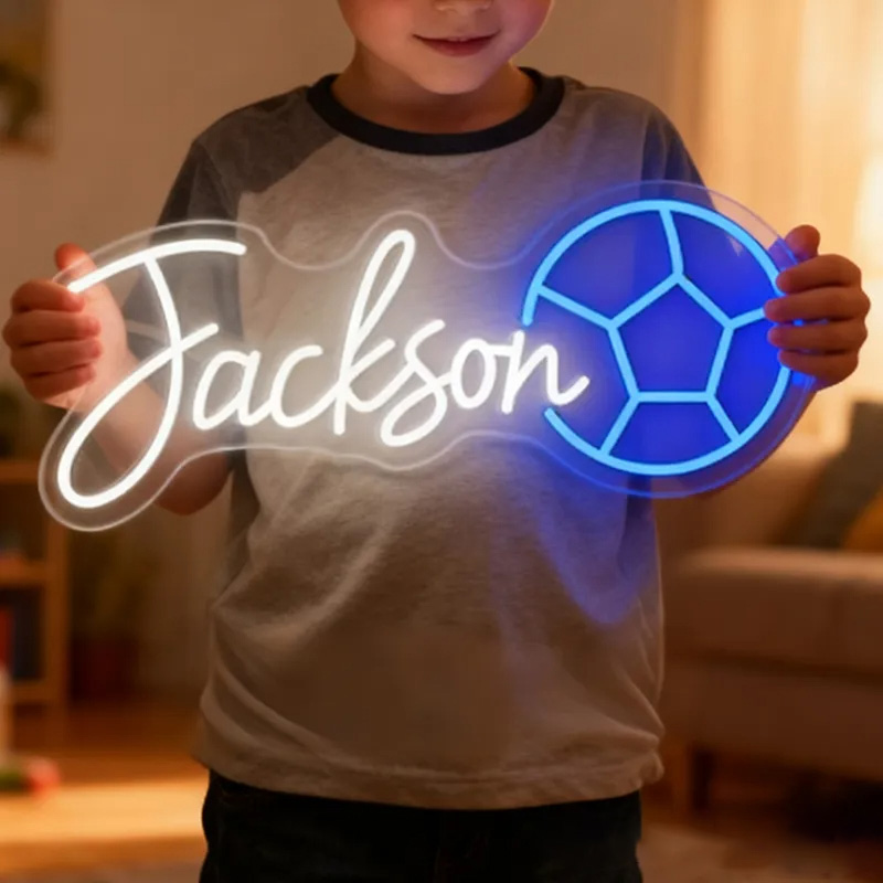 Personalized Soccer Neon Sign with Custom Name for Sports Fans and Kids’ Rooms