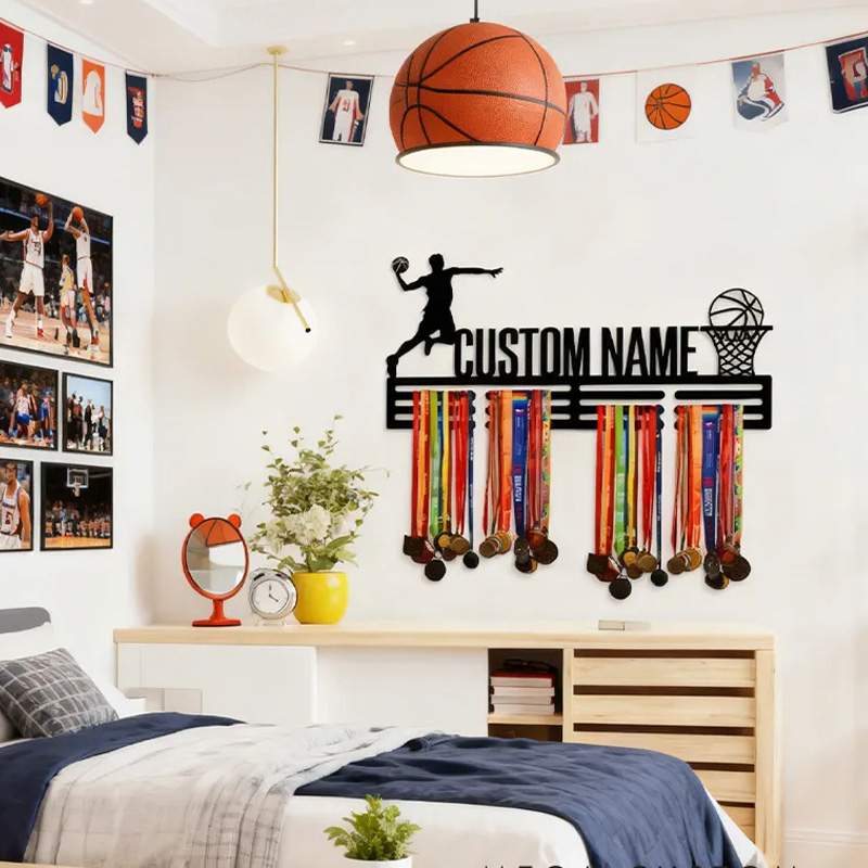 Personalized Basketball Medal Holder with Custom Name and Dunking Player Design