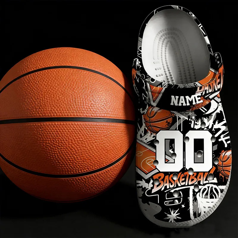 Personalized Basketball-Themed Crocs with Custom Name and Number for Sports Enthusiasts