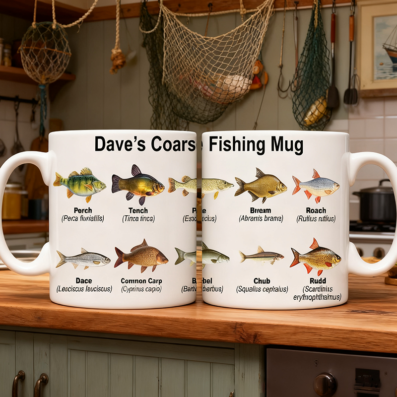Personalized Coarse Fishing Mug Freshwater Fish Designs Custom Name Perfect Gift for Anglers and Fishing Enthusiasts