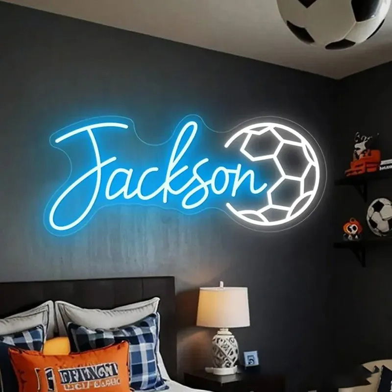 Personalized Soccer Neon Sign with Custom Name for Sports Fans and Kids’ Rooms