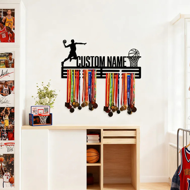 Personalized Basketball Medal Holder with Custom Name and Dunking Player Design