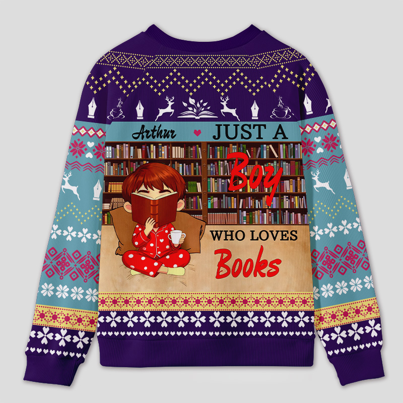 Personalized Reading Enjoyment Bookworm Ugly Sweater Festive Gift for Book Lovers