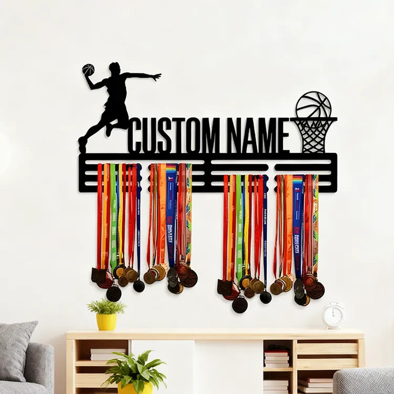 Personalized Basketball Medal Holder with Custom Name and Dunking Player Design