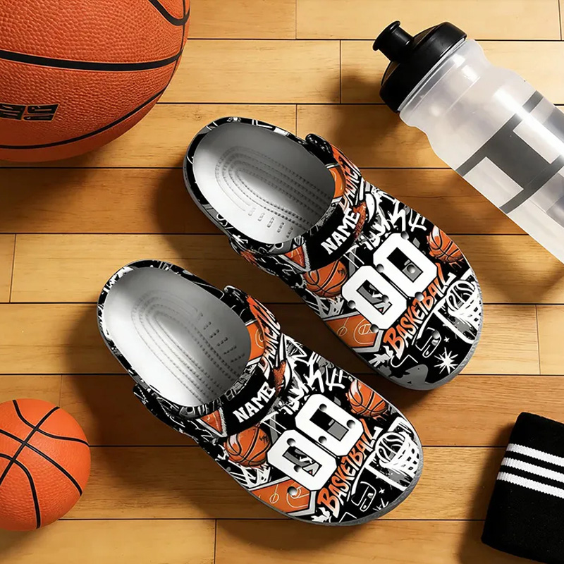 Personalized Basketball-Themed Crocs with Custom Name and Number for Sports Enthusiasts