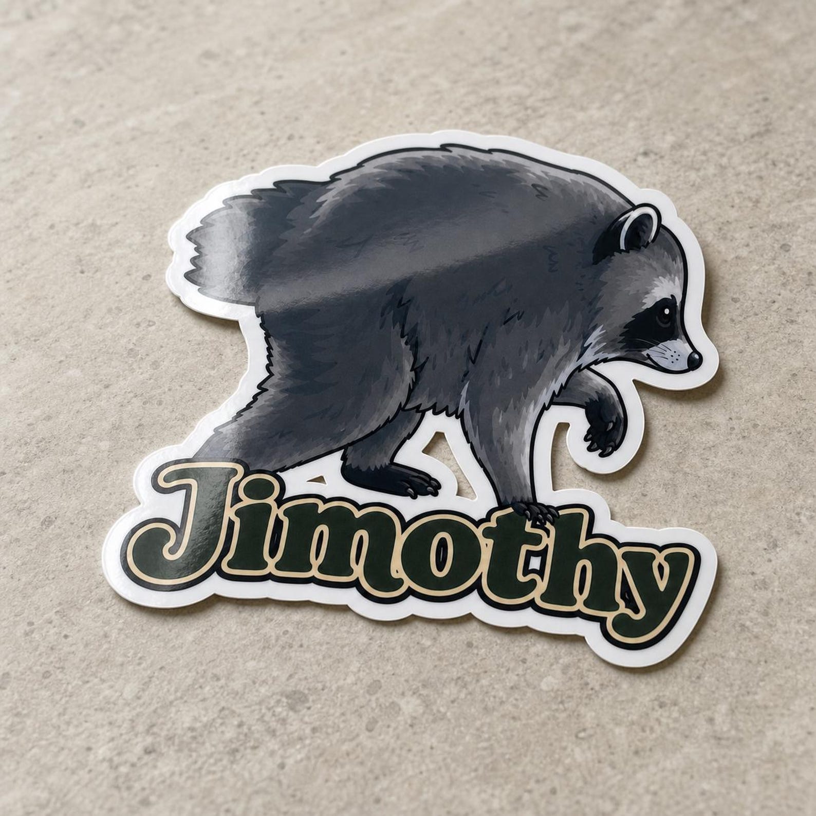 Jimothy Seattle Raccoon Sticker with Name Animal Sticker Laptop and Water Bottle Decor