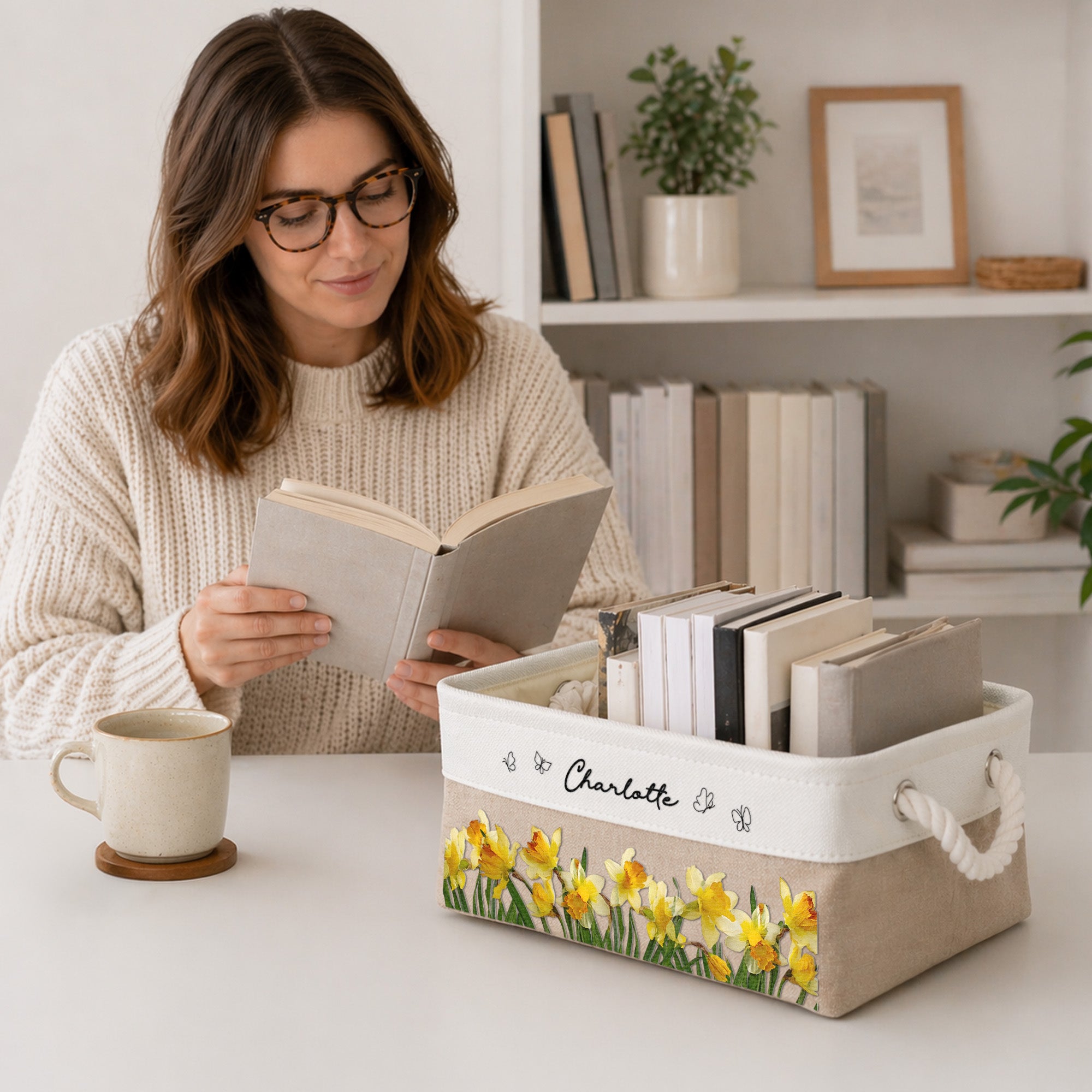 Personalized Storage Basket Custom Birth Flower & Name Gift for Her