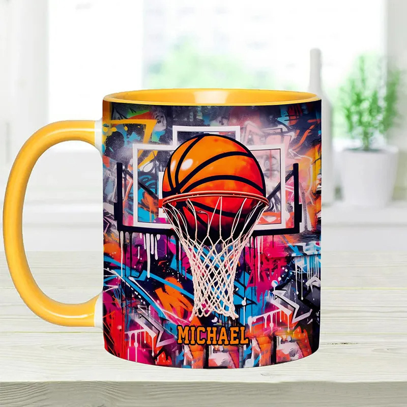 Personalized Basketball Mug with Custom Name and Graffiti Artwork for Basketball Enthusiast