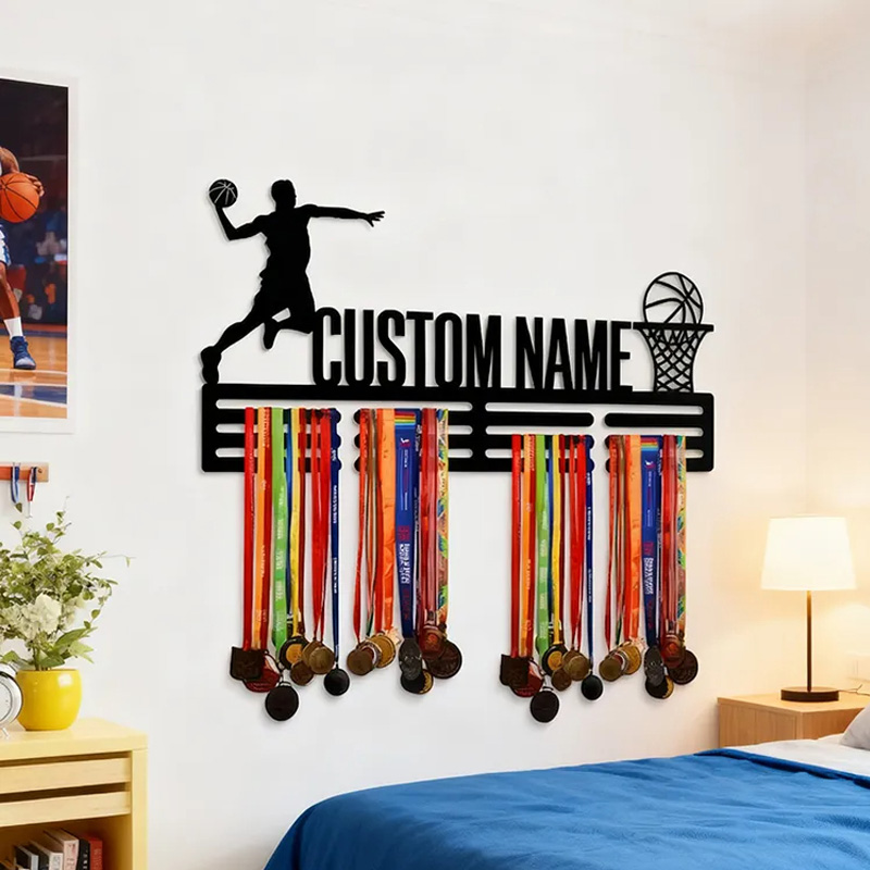Personalized Basketball Medal Holder with Custom Name and Dunking Player Design