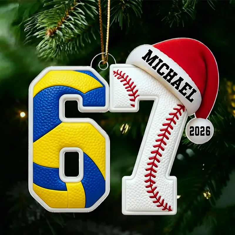 Personalized Acrylic Funny 67 Sports Ornament Funny Teenager Christmas Gifts Basketball and Soccer Fans Sports Lover