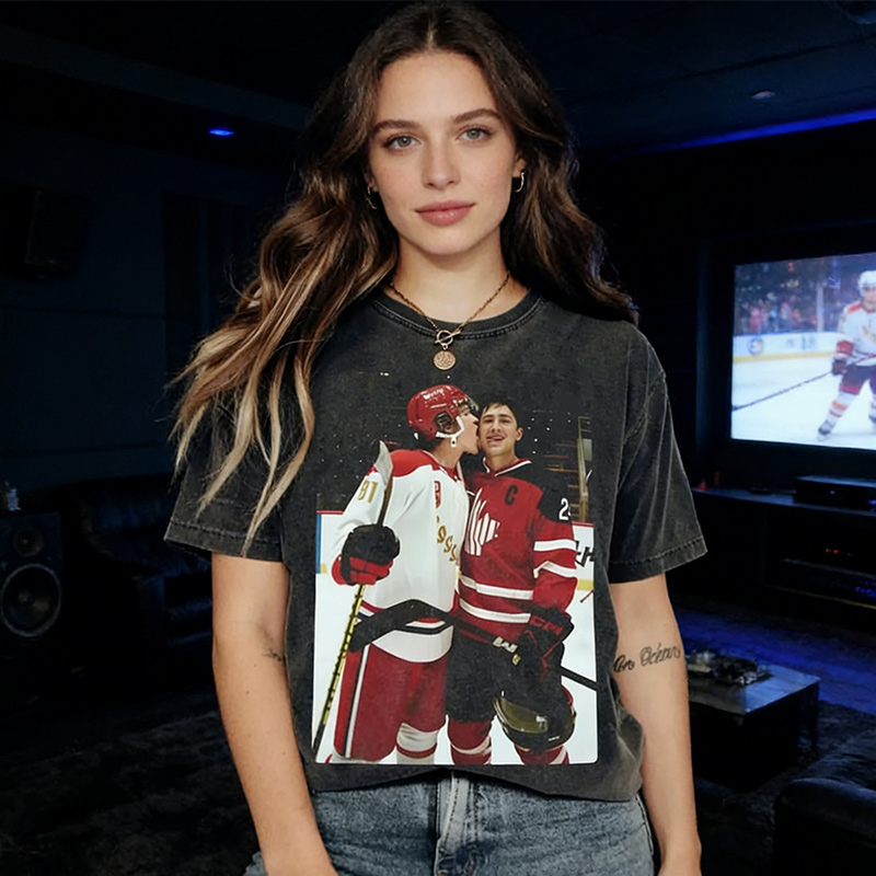 Personalized Ice Hockey Fans Washed T-Shirt with Custom Player Colorful Image Gift for Fans