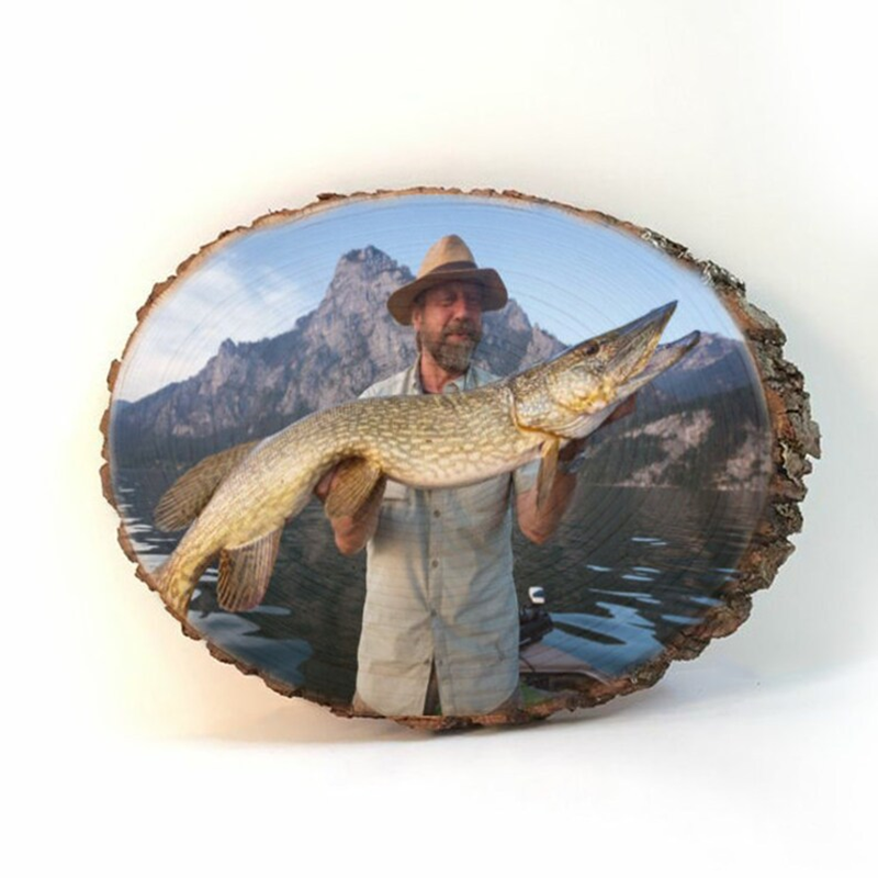 Personalized Fishing Photo Table Decor Natural Wood Decor for Fishing Memories Perfect Gift for Anglers and Nature Lovers