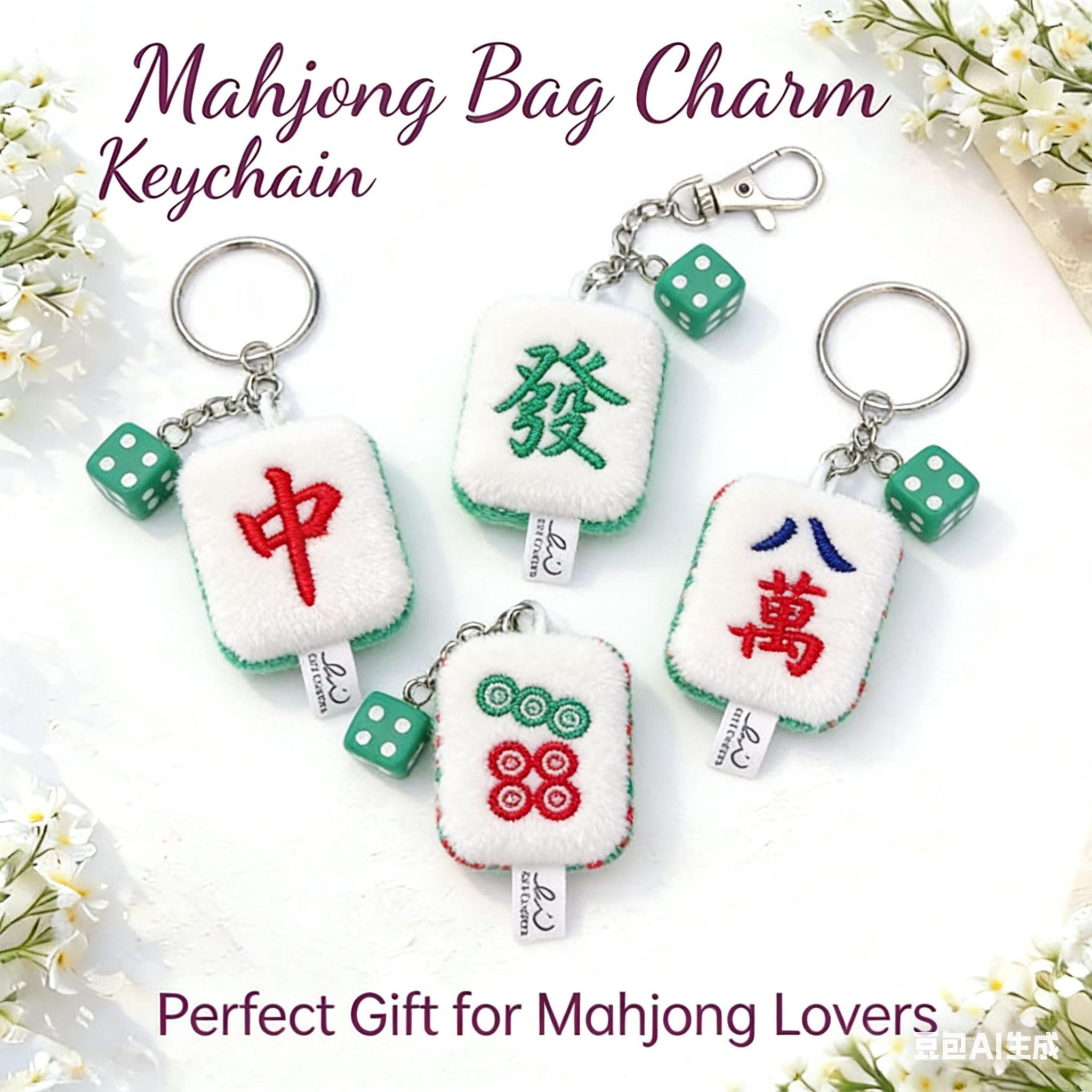 Plush Mahjong Tile Gift Cute Lucky Charm Accessories for Game Lovers Bag Pendant Keychain Gift for  Game Lover