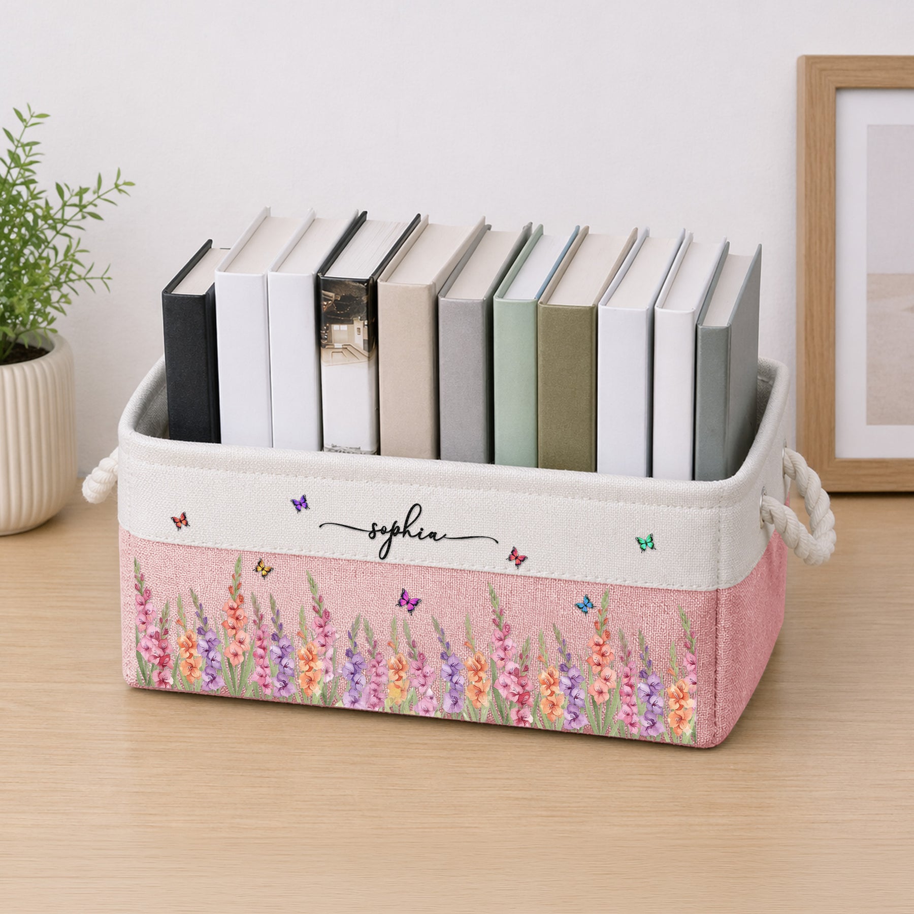 Personalized Storage Basket Custom Birth Flower & Name Gift for Her