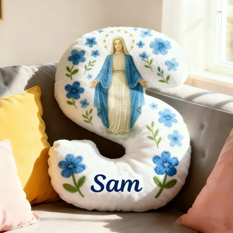 Personalized Catholic Virgin Mary Letter Pillow with Name Home Decor Our Lady Pillow Blue Floral Catholic Marian Pillow Christian Gift for Women Sale-megacustom