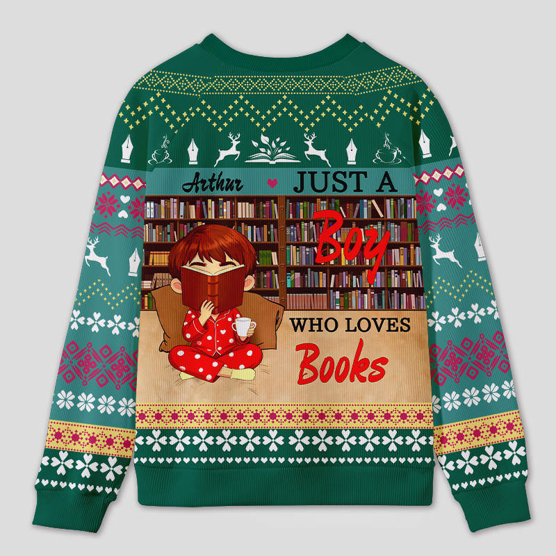 Personalized Reading Enjoyment Bookworm Ugly Sweater Festive Gift for Book Lovers
