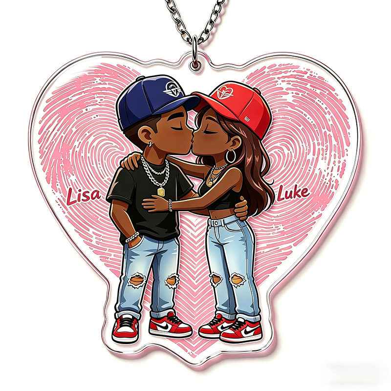 Personalized Hip Hop Cartoon Character Couple Keychain with Name Y2K Couple 