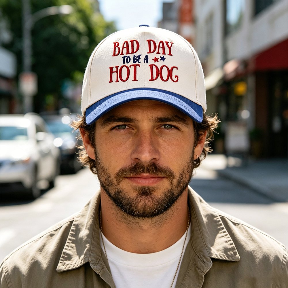 Embroidered Bad Day To Be A Hot Dog Foam Trucker Hat Funny Patriotic Snapback Cap
