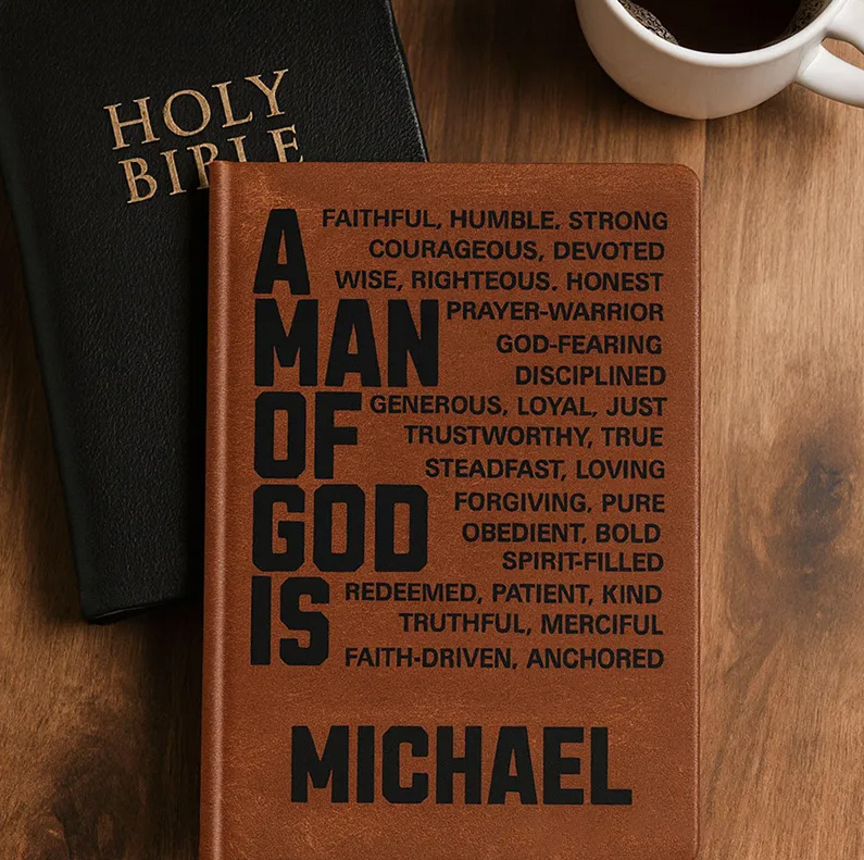 Personalized a Man of God A5 Prayer Journal Notebook with Name Religious Gift Faith Gift Bible Study Notebook for Christian Men