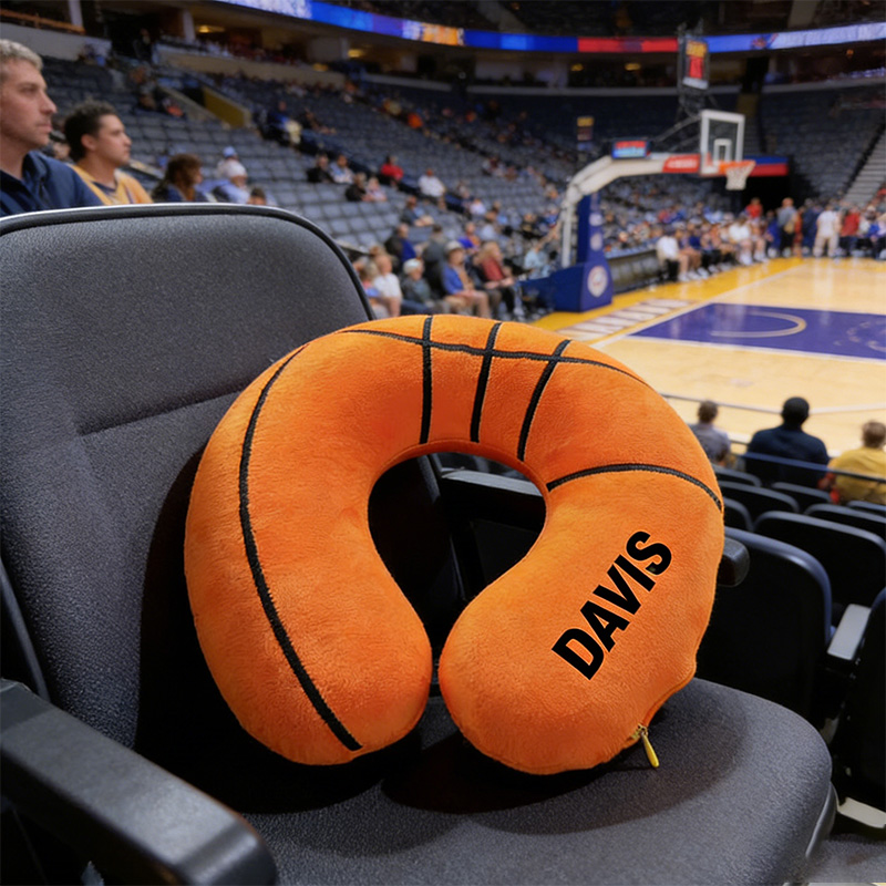 Personalized Basketball U-Shaped Pillow with Custom Name for Sports Fans and Travelers