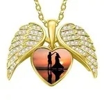 Personalized Cubic Zircon Heart Shape Angel Wing Photo Necklace Anniversary Birthday Gift for Her Sale-megacustom