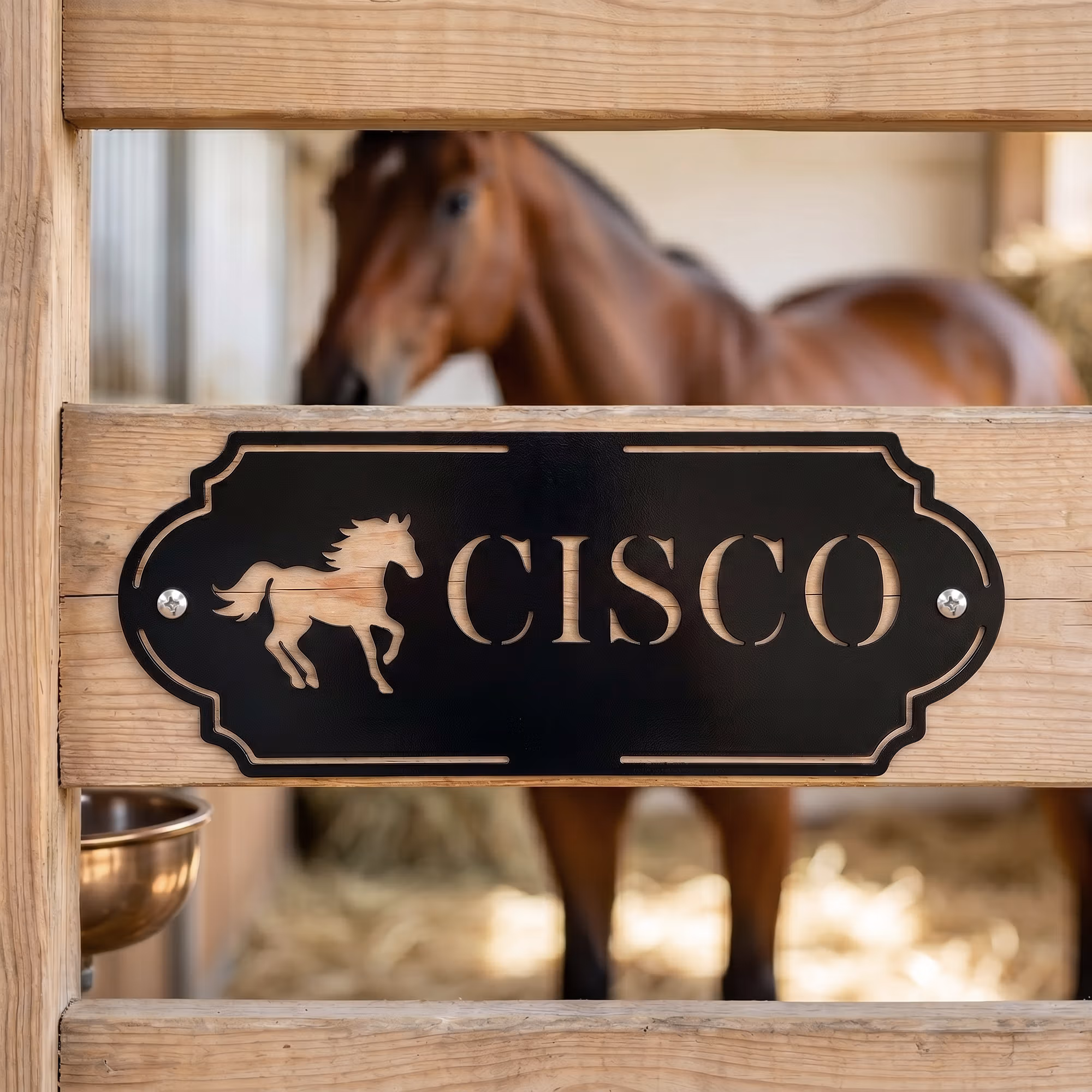 Personalized Silhouette Horse Stall Metal Sign with Name and Text Barn Decor Housewarming Gift for Horse Lovers Owners