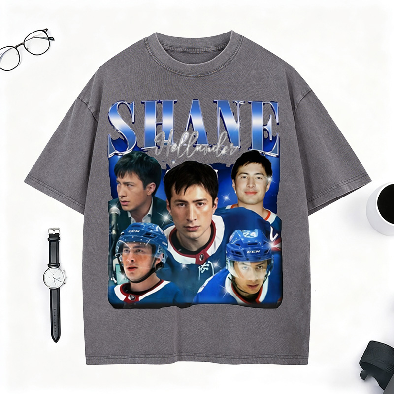Personalized Ice Hockey Fans Washed T-Shirt with Custom Blue Lightning Image Gift for Fans