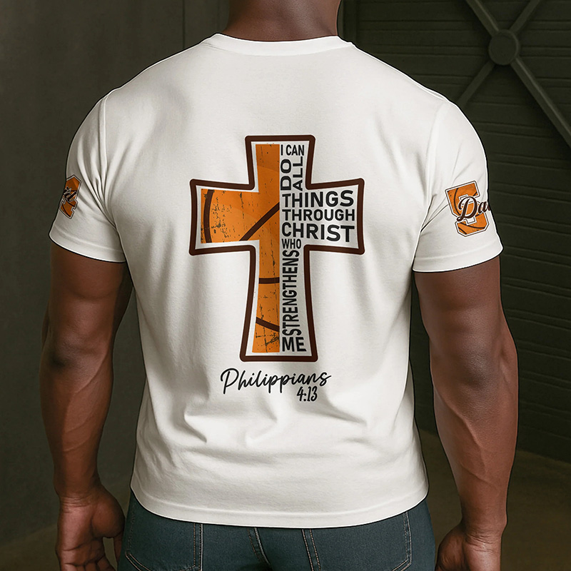 Personalized Basketball and Faith T-Shirt with Philippians 4:13 and Custom Name Christian Sports Gift Religious Gift for Basketball Lover