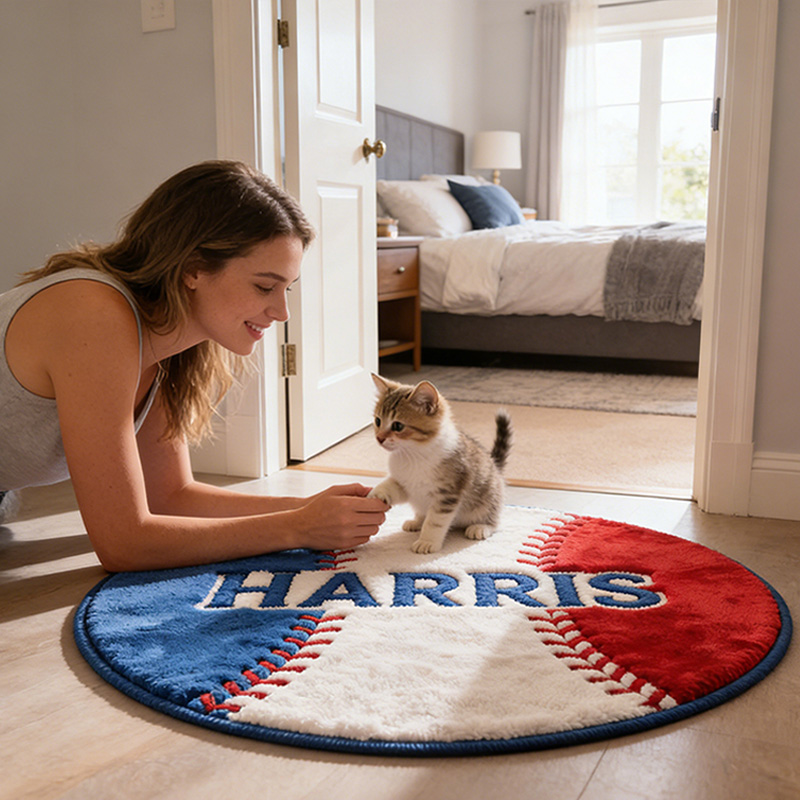 Personalized Baseball Rug with Custom Name and Bold Stitch Design for Baseball Enthusiasts 