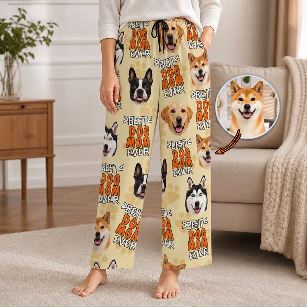 Personalized Multicolor Best Ever Dog Cat Photo Soft Cozy Warm Pajama Pants with Name Home Wear Birthday Gift for Pet Lover Family