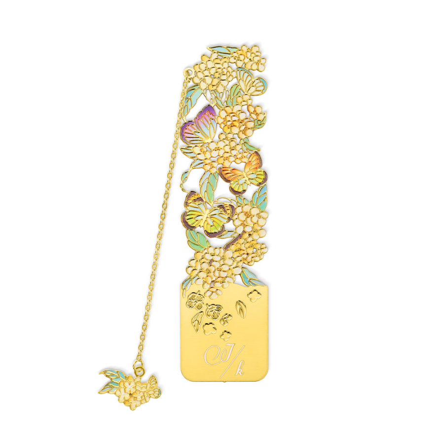 Personalized Birth Flower Butterfly Gold Metal Bookmark with Text and Decorative Chain Daily Use Birthday Gift for Women Book Lovers