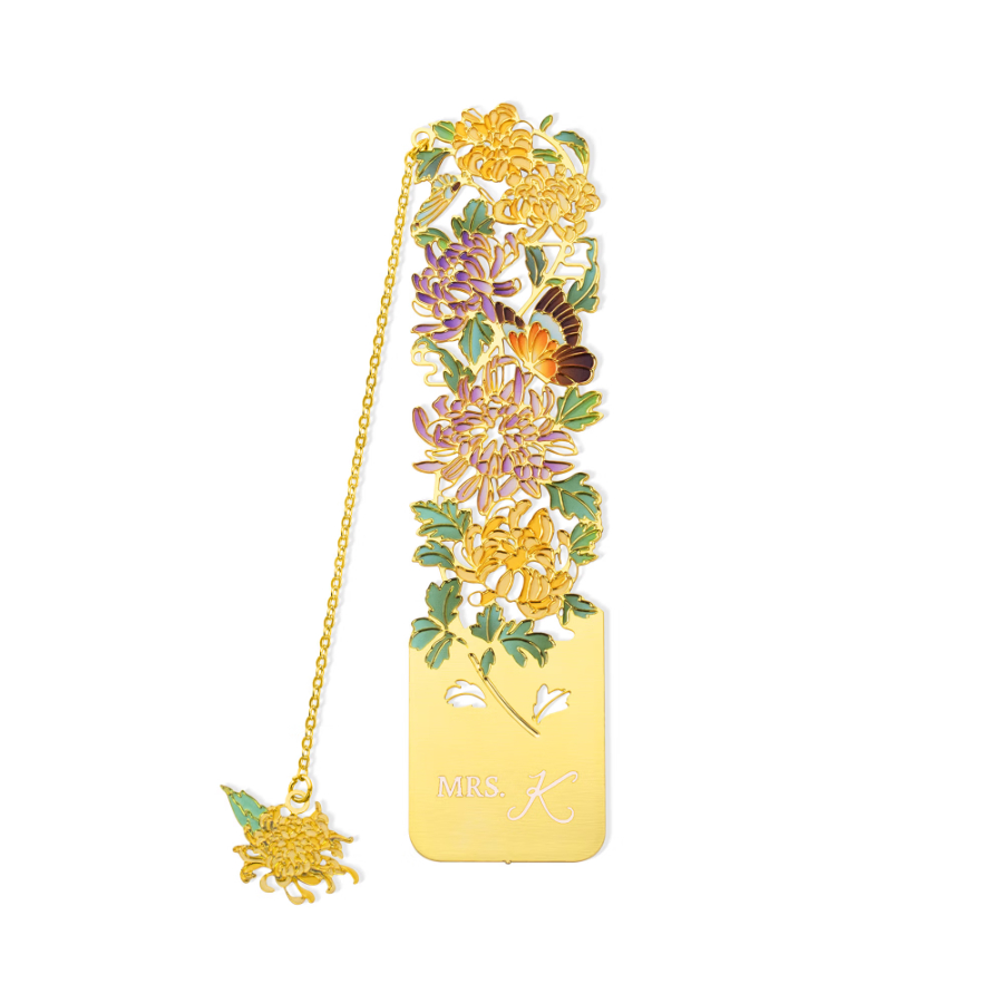 Personalized Birth Flower Butterfly Gold Metal Bookmark with Text and Decorative Chain Daily Use Birthday Gift for Women Book Lovers