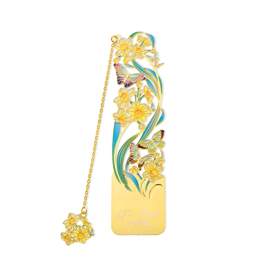 Personalized Birth Flower Butterfly Gold Metal Bookmark with Text and Decorative Chain Daily Use Birthday Gift for Women Book Lovers