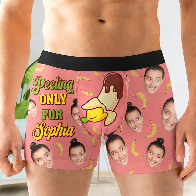 Personalized Girlfriend Wife Face Boxer Brief Men Peeling Only For Her Underwear with Woman Face Photo Valentines Day Gift for Boyfriend Husband