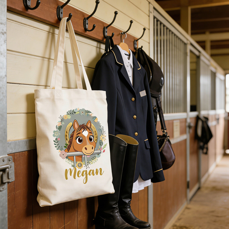 Personalized Horse Photo Tote Bag Name Canvas Tote Bag for Equestrain Lover