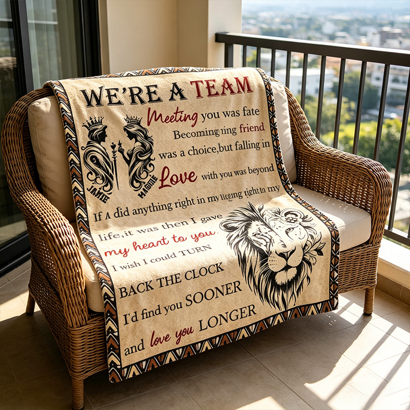 Personalized Couple Throw Blanket with Names Custom Lion Couple Blanket Valentine Gift Gift for Husband Gift For Wife