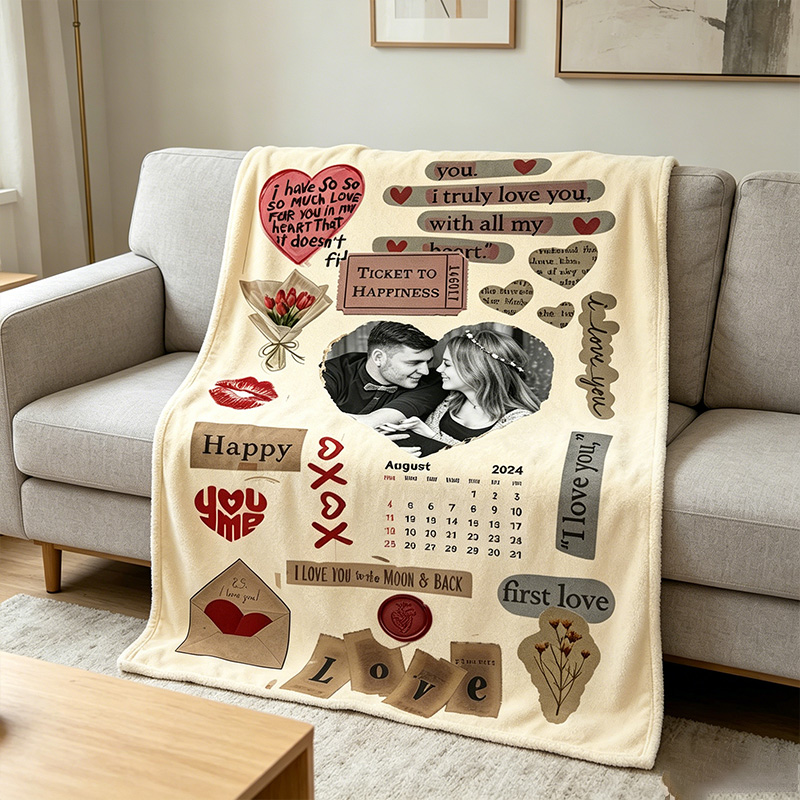 Personalized Couple Photo Journal Throw Blanket with Names Valentine Gift Gift for Husband Gift For Wife