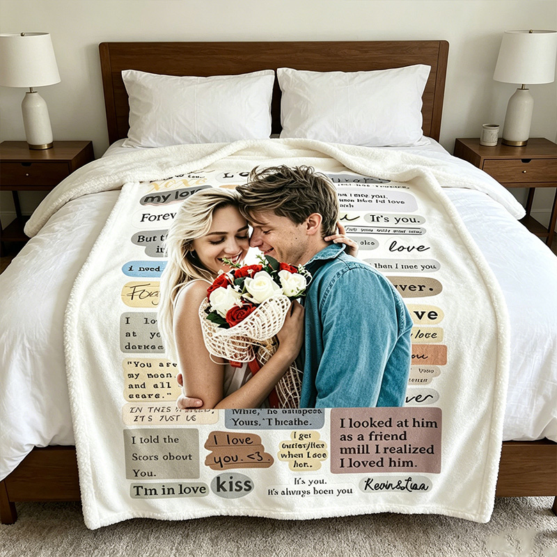 Personalized Couple Photo Journal Throw Blanket with Names Valentine Gift Gift for Husband Gift For Wife