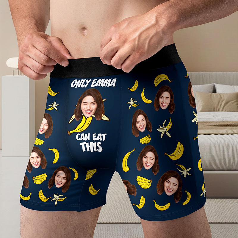 Personalized Girlfriend Wife Face Boxer Brief Only Her Can Eat This With Bananas Men Underwear with Photo Valentines Day Gift for Boyfriend Husband