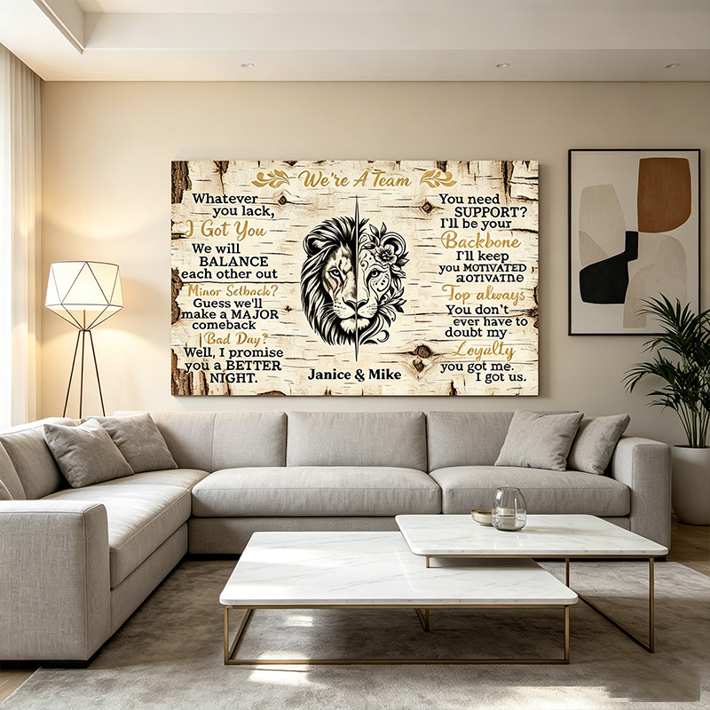 Personalized We're A Team Lion Wall Art Anniversary Gift Unique Keepsake Gift for Husband Wife Couple Lion Print Poster